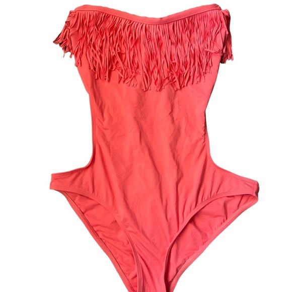 L*Space Free Love Fringe Cut Out One Piece Bathing Suit in Watermelon - Picture 9 of 11